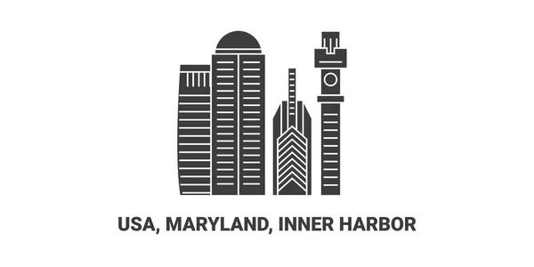 United States Maryland Inner Harbor Travel Landmark Line Vector Illustration — Stock Vector