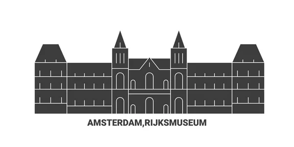 Netherlands Amsterdam Rijksmuseum Travel Landmark Line Vector Illustration — Stock Vector