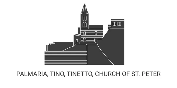 Italien Palmaria Tino Tinetto Kirche Von Peter Reise Wahrzeichen Linienvektorillustration — Stockvektor