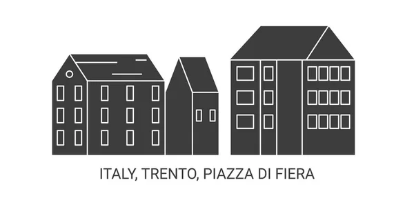 Talya Trento Piazza Fiera Seyahat Çizgisi Çizimi — Stok Vektör