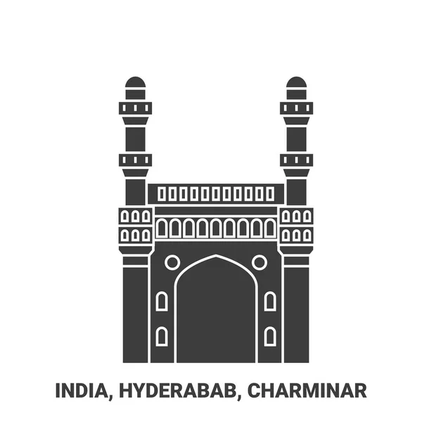 India Hyderabab Charminar Perjalanan Landmark Garis Vektor Ilustrasi Stok Ilustrasi Bebas Royalti