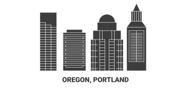 ABD, Oregon, Portland seyahat tarihi vektör çizelgesi çizimi