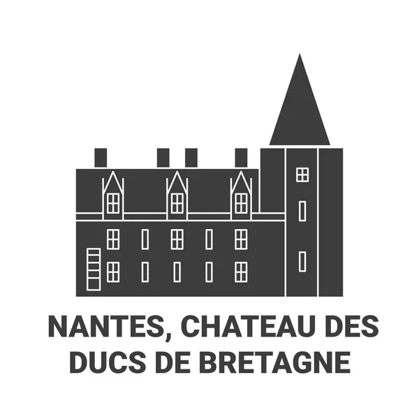 Frankreich Nantes Chateau Des Ducs Bretagne Reise Meilenstein Linienvektorillustration — Stockvektor