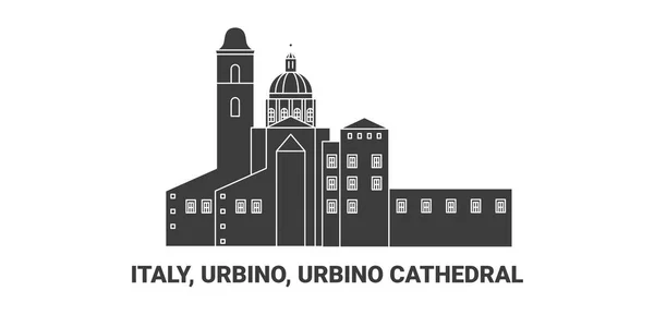 意大利 乌尔比诺 乌尔比诺大教堂 旅行地标线矢量图解 — 图库矢量图片