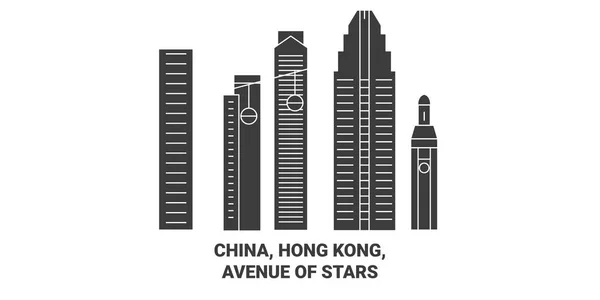 China Hongkong Avenue Stars Reisen Bahnbrechende Linienvektorillustration — Stockvektor