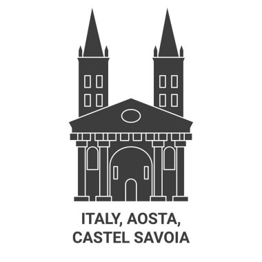 İtalya, Aosta, Castel Savoia seyahat çizgisi vektör ilüstrasyonu