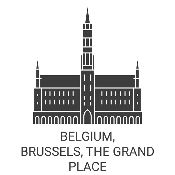 Bélgica Bruxelas Grand Place Viagem Marco Linha Vetor Ilustração —  Vetores de Stock