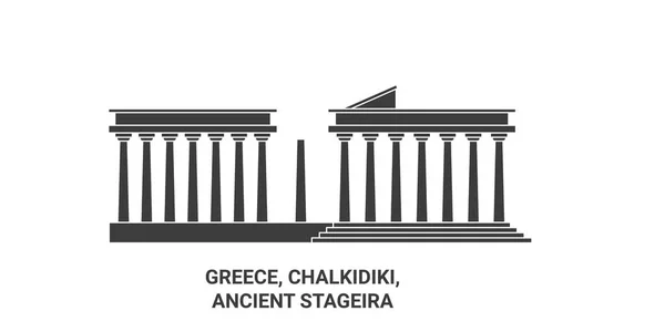 Greece Chalkidiki Ancient Stageira Travel Landmark Line Vector Illustration — Stock Vector