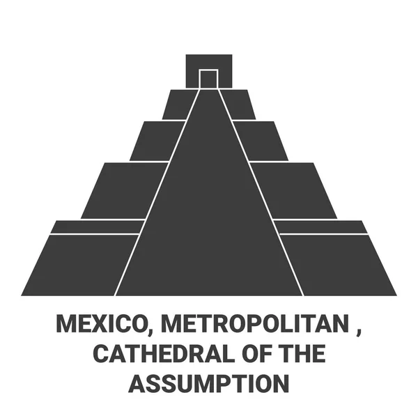 メキシコ 大聖堂の仮定旅行のランドマークラインのベクトル図 — ストックベクタ