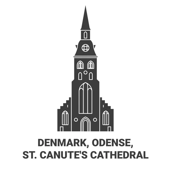 Dänemark Odense Canutes Kathedrale Reise Wahrzeichen Linie Vektor Illustration — Stockvektor