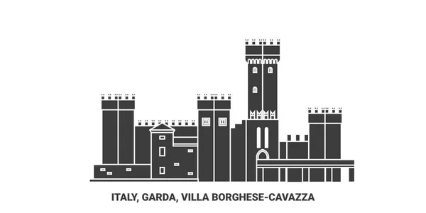 Italie Garda Villa Borghesecavazza Voyage Illustration Vectorielle Ligne Historique — Image vectorielle
