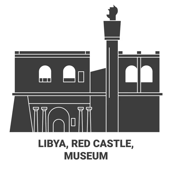 Libia Castillo Rojo Museo Viaje Hito Línea Vector Ilustración — Vector de stock