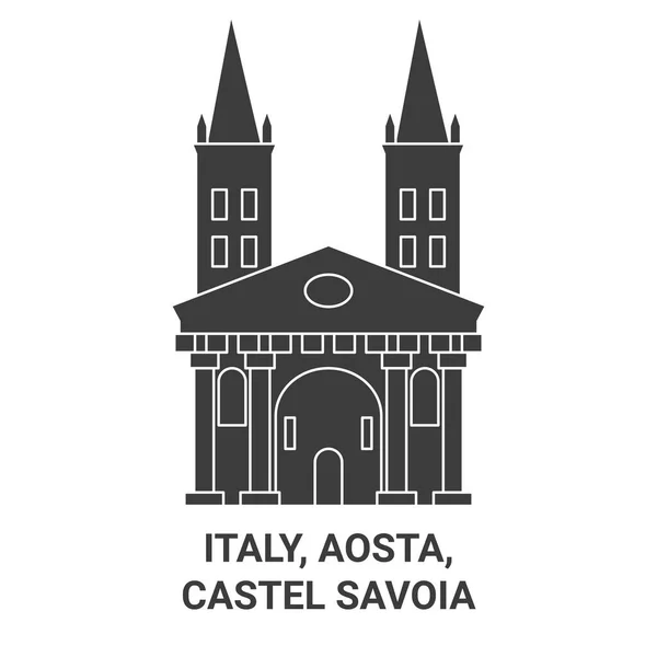 意大利 Aosta Castel Savoia旅行地标线矢量说明 — 图库矢量图片