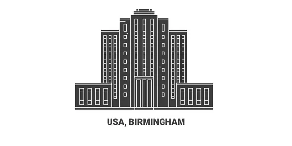 Usa Birmingham Podróż Punkt Orientacyjny Linia Wektor Ilustracja — Wektor stockowy