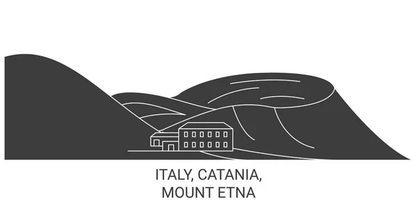 意大利 卡塔尼亚 埃特纳火山旅行地标线矢量图解 — 图库矢量图片