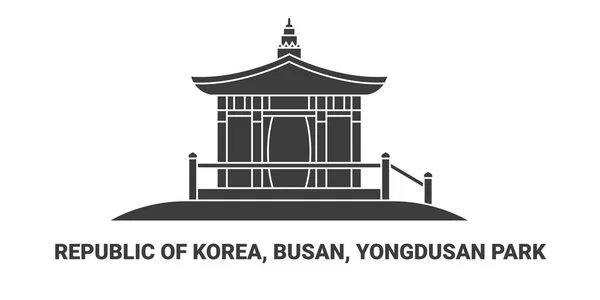 República Coréia Busan Yongdusan Park Ilustração Vetor Linha Referência Viagem —  Vetores de Stock