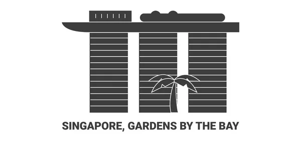 Singapore Giardini Dalla Baia Viaggio Linea Riferimento Vettoriale Illustrazione — Vettoriale Stock