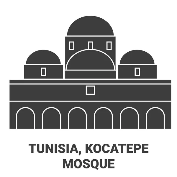 Tunisia Kocatepe Mosque Travel Landmark Line Vector Illustration — Stock Vector