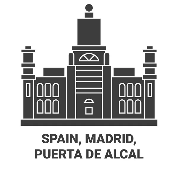 Spanya Madrid Puerta Alcal Seyahat Çizgisi Vektör Ilüstrasyonu — Stok Vektör