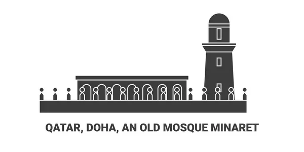 Κατάρ Ντόχα Ένα Παλιό Τζαμί Minaret Ταξιδιωτικό Ορόσημο Γραμμή Διανυσματική — Διανυσματικό Αρχείο