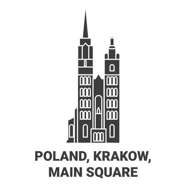 Polen Krakow Stora Torget Resor Landmärke Linje Vektor Illustration — Stock vektor
