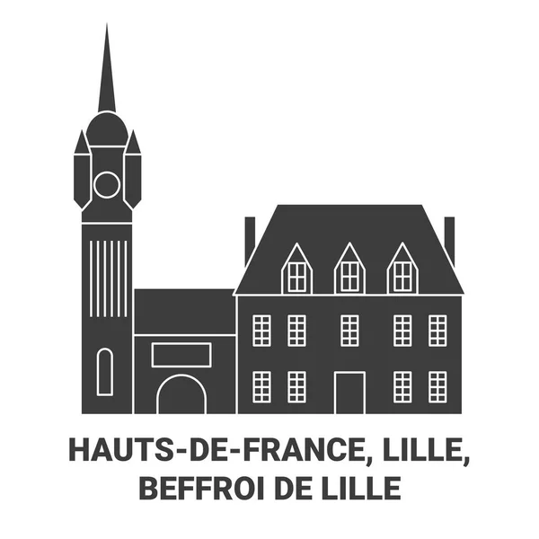 Francia Beffroi Lille Viaggi Landmark Line Vector Illustration — Vettoriale Stock