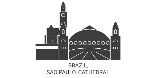 巴西圣保罗大教堂旅行地标线矢量图解 — 图库矢量图片