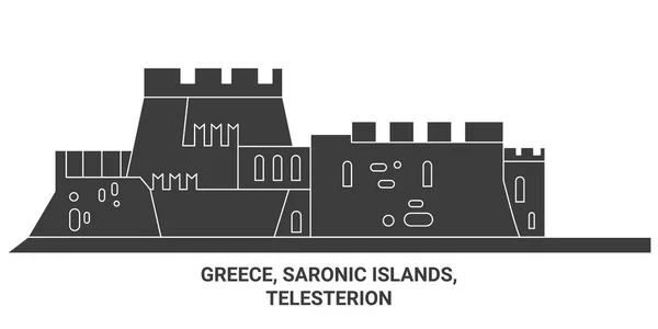 Greece Saronic Islands Telesterion Travel Landmark Line Vector Illustration — Stock Vector