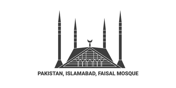 Pakistán Islamabad Mezquita Faisal Ilustración Vector Línea Referencia Viaje — Vector de stock