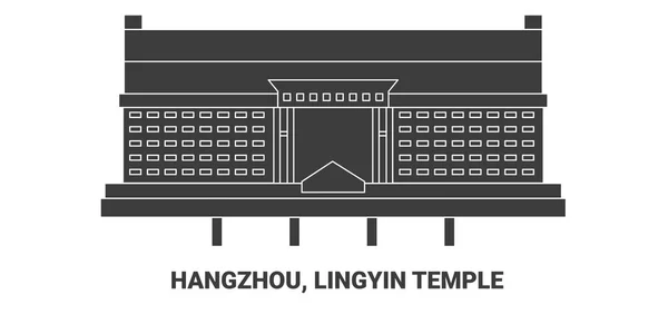 China Hangzhou Lingyin Temple Travel Landmark Line Vector Illustration — Stock Vector
