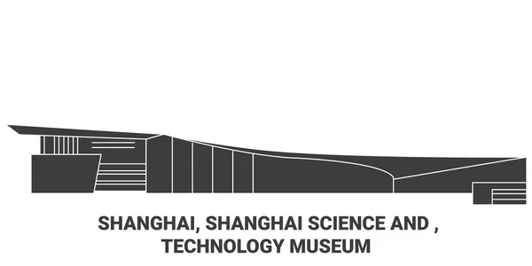 China Shanghai Shanghai Ciencia Museo Tecnología Viaje Hito Línea Vector — Archivo Imágenes Vectoriales