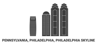 Amerika Birleşik Devletleri, Pennsylvania, Philadelphia, Philadelphia Skyline, seyahat çizgisi vektör ilüstrasyonu