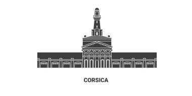 Fransa, Korsika, Saray seyahati vektör çizgisi çizimi
