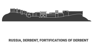 Russia, Derbent, Fortifications Of Derbent, travel landmark line vector illustration clipart