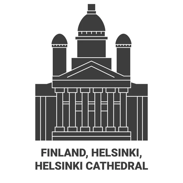 Finlandiya Helsinki Helsinki Katedrali Tarihi Seyahat Çizgisi Illüstrasyonu — Stok Vektör