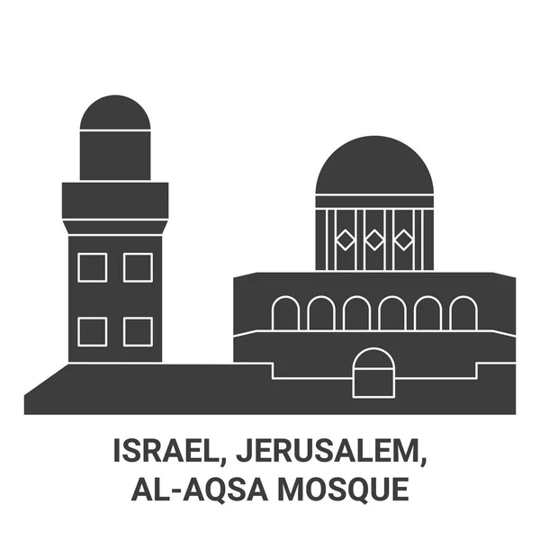 Israel Jerusalén Mezquita Alaqsa Recorrido Hito Línea Vector Ilustración — Vector de stock