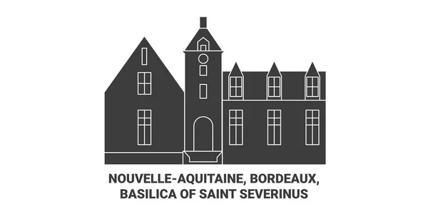 France Bordeaux Basilique Saint Séverin Illustration Vectorielle Ligne Voyage — Image vectorielle