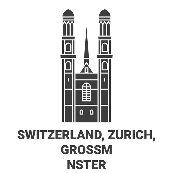Ελβετία Ζυρίχη Grossmnster Ταξιδιωτικό Ορόσημο Γραμμή Διανυσματική Απεικόνιση — Διανυσματικό Αρχείο
