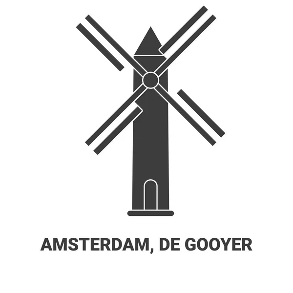 Niederlande Amsterdam Gooyer Reise Meilenstein Linienvektorillustration — Stockvektor