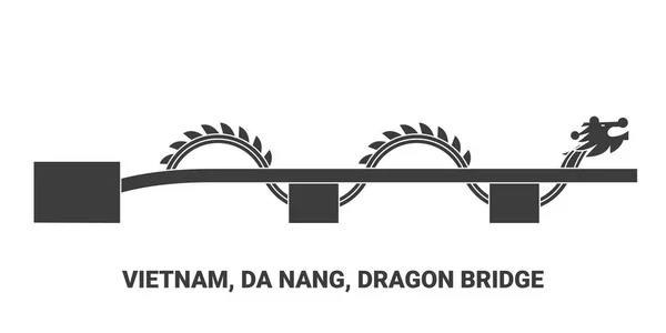 Vietnam Nang Dragon Bridge Travel Landmark Line Vector Illustration — Stock Vector