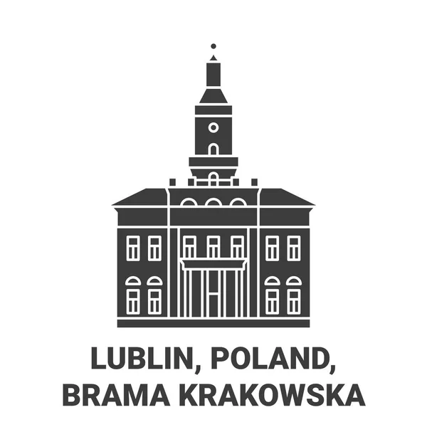 Pologne Lublin Brama Krakowska Illustration Vectorielle Ligne Voyage — Image vectorielle