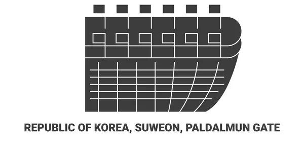 République Corée Suweon Paldalmun Gate Illustration Vectorielle Ligne Repère Voyage — Image vectorielle