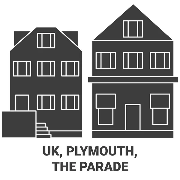 Inglaterra Plymouth Desfile Viagem Marco Linha Vetor Ilustração —  Vetores de Stock