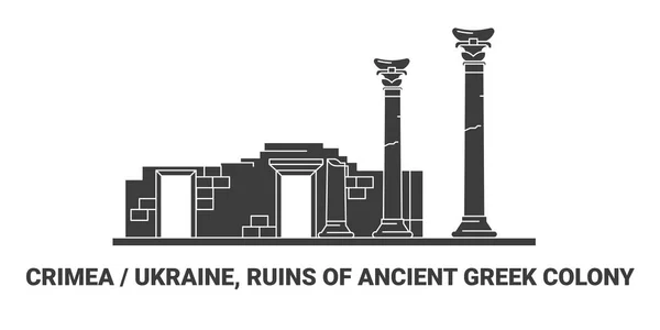 Ukraine Ruins Ancient Greek Colony Travel Landmark Line Vector Illustration — Stock Vector