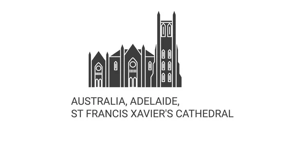 Australia Adelaida Francis Xaviers Catedral Viaje Hito Línea Vector Ilustración — Archivo Imágenes Vectoriales