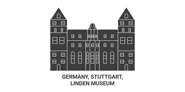 Deutschland Stuttgart Linden Museum Reise Meilenstein Linienvektorillustration — Stockvektor
