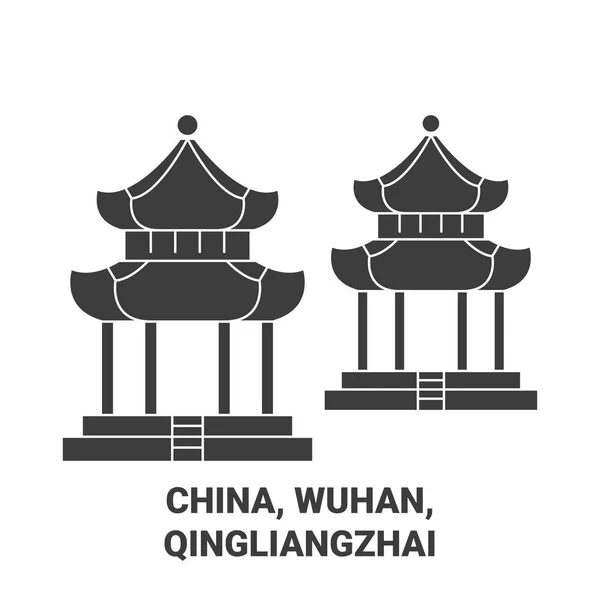 Çin Wuhan Qingliangzhai Seyahat Çizgisi Vektör Çizelgesi — Stok Vektör