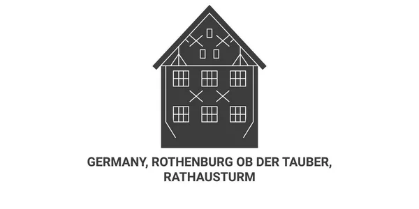 Tyskland Rothenburg Der Tauber Rathausturm Resa Landmärke Linje Vektor Illustration — Stock vektor
