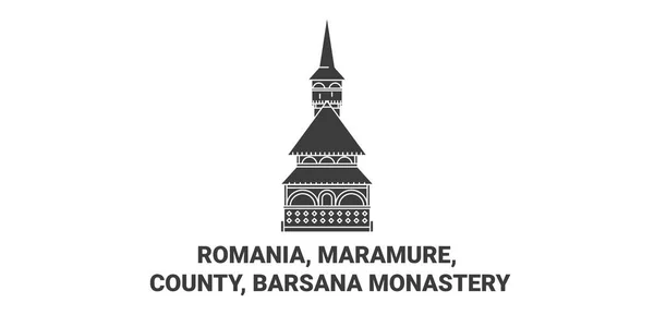 Rumania Maramure County Barsana Arsip Perjalanan Garis Vektor Garis Vektor - Stok Vektor