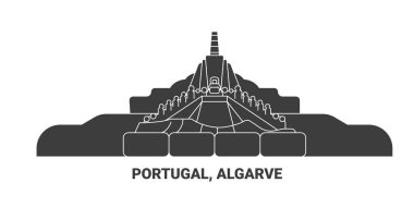 Portekiz, Algarve seyahat tarihi vektör çizgisi çizimi